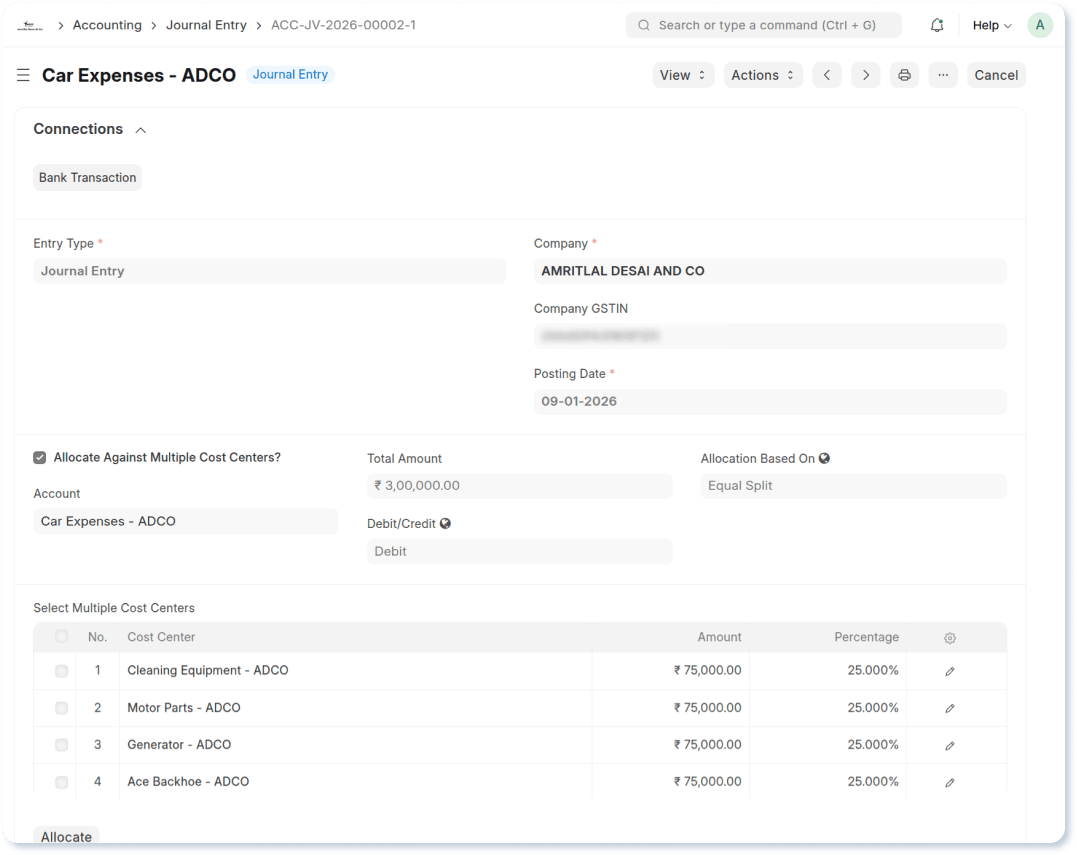 Expense Booking Across Multiple Cost Centers