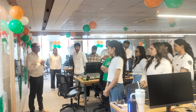 Team gathered for the Independence Day celebration at the office
