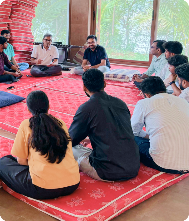 Guided meditation session at the ashram