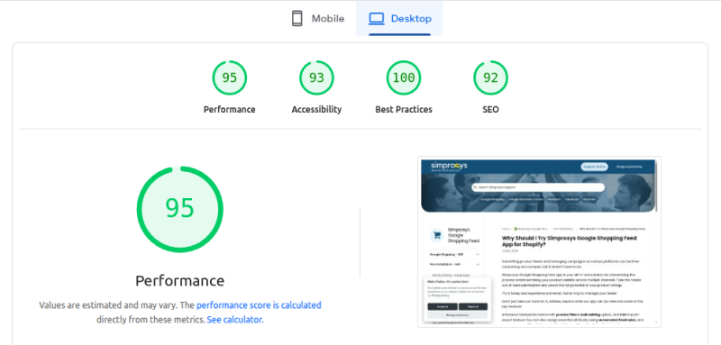 Simprosys Site Performance